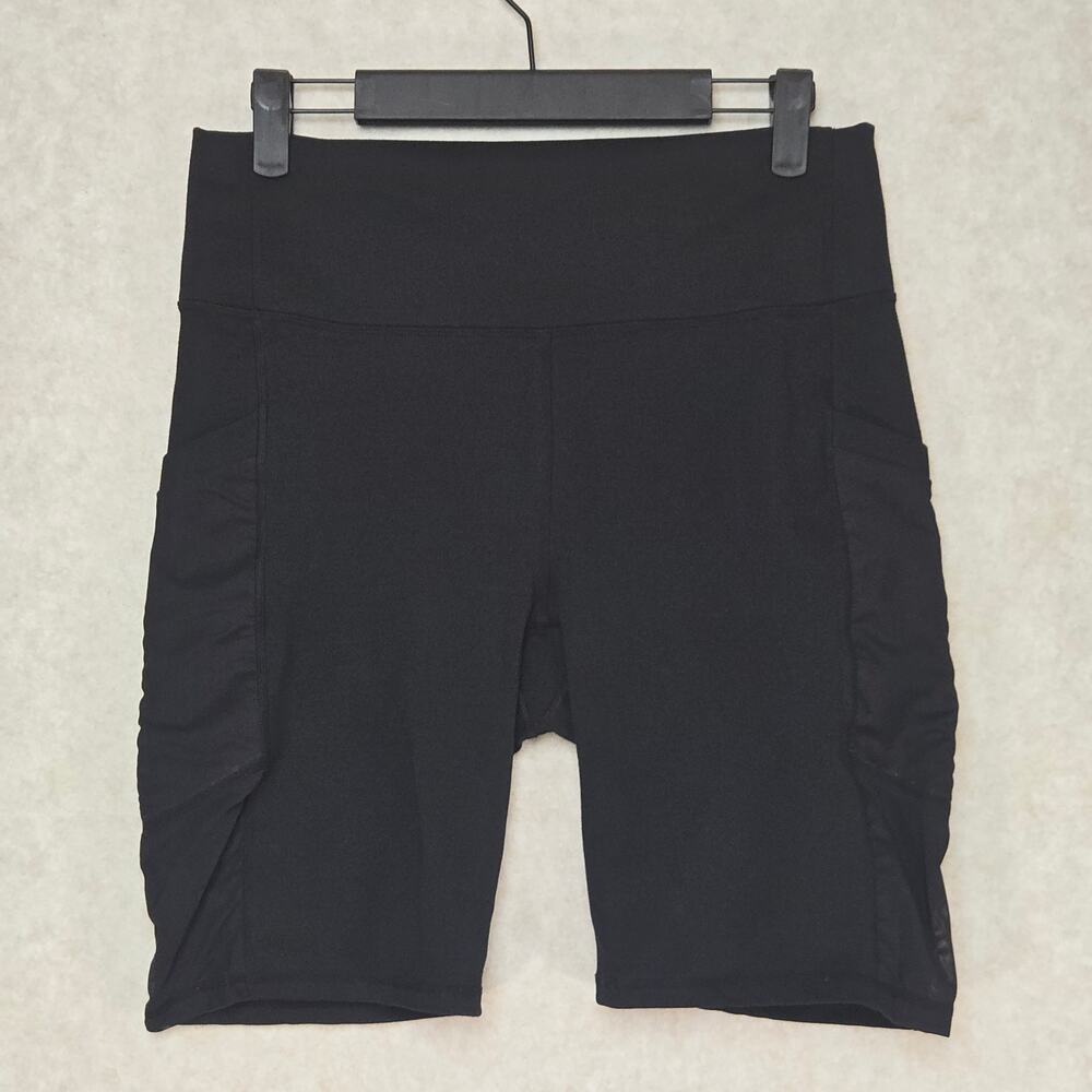 Fabletics PowerHold Black High Waist Biker Shorts Side Pockets Womens No Size